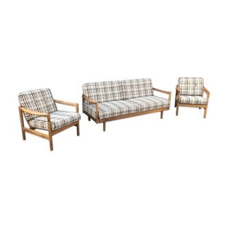 Extendable beech daybed and Stella armchairs by Wilhelm Knoll for Knoll Antimott, 1950s, set of 3