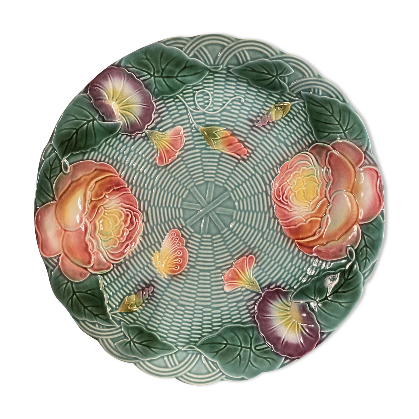 Plat faience slurry Geneviève Lethu - vintage 80s