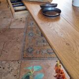 Solid oak farmhouse table with central drawer and extension