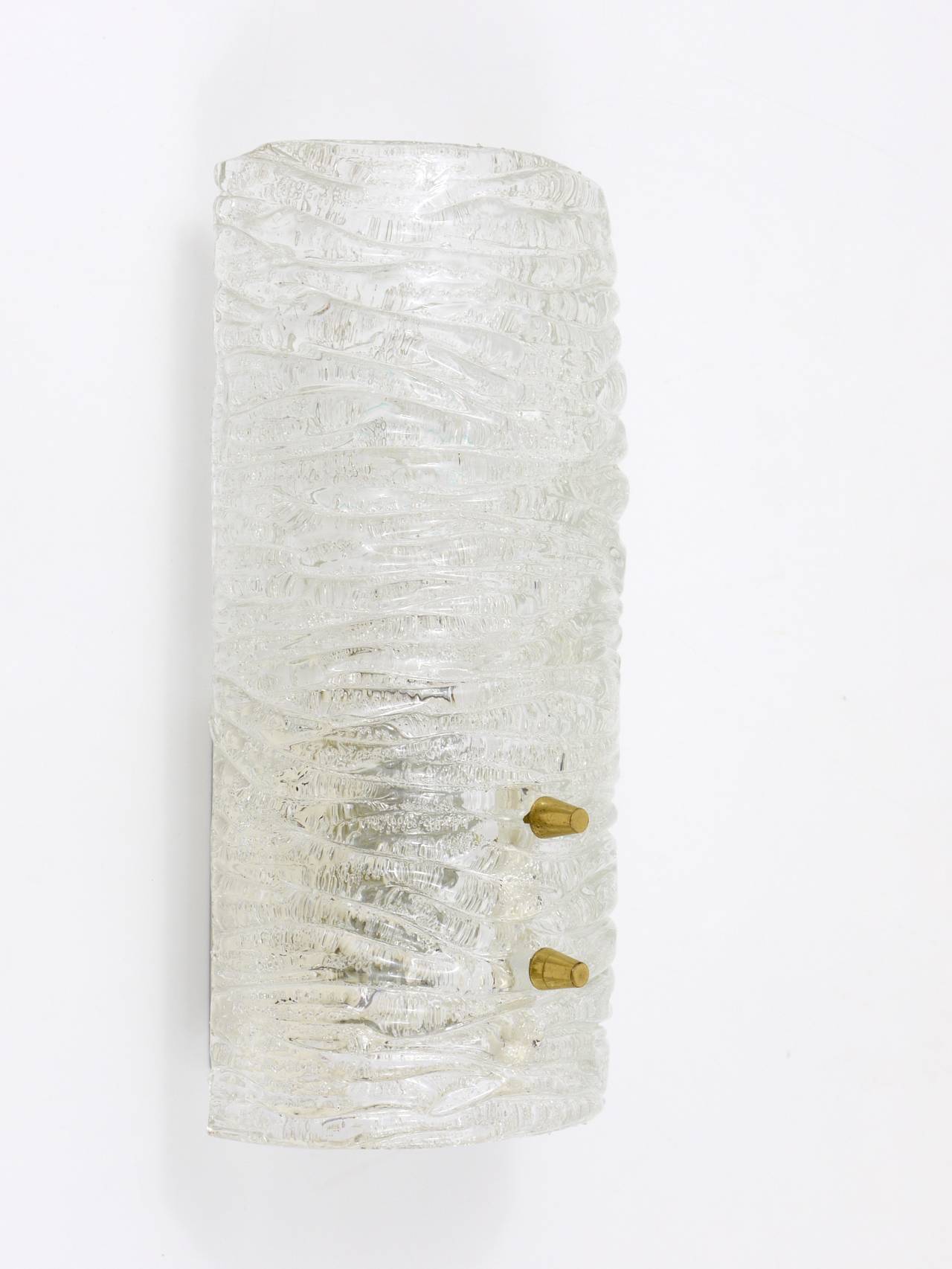 Pair of wall sconces by J.T. Kalmar, brass and textured glass, Austria, 1950s.