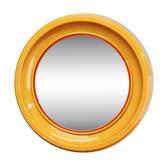 1970s Italian round mirror by Salc in yellow/orange plastic frame