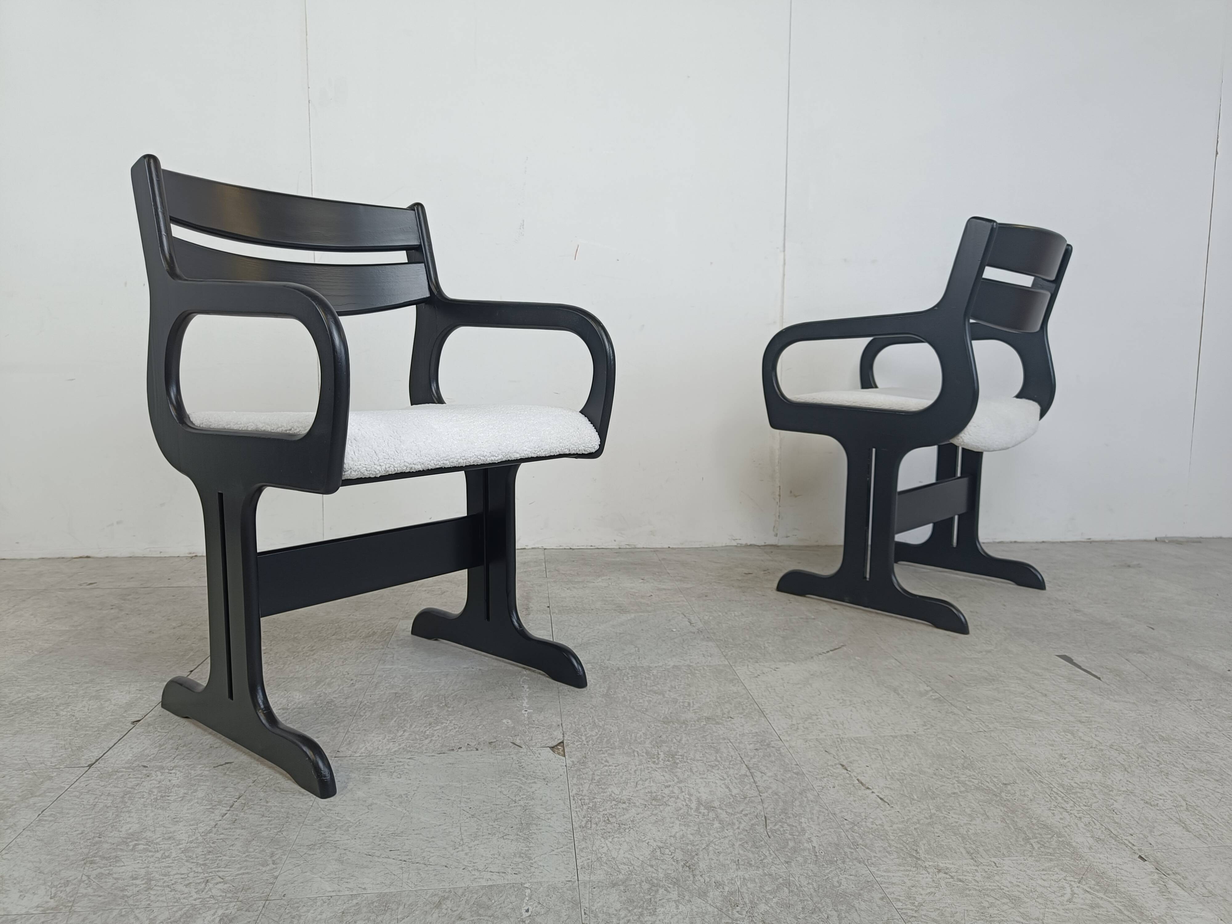 Vintage black wooden dining chairs, 1970s