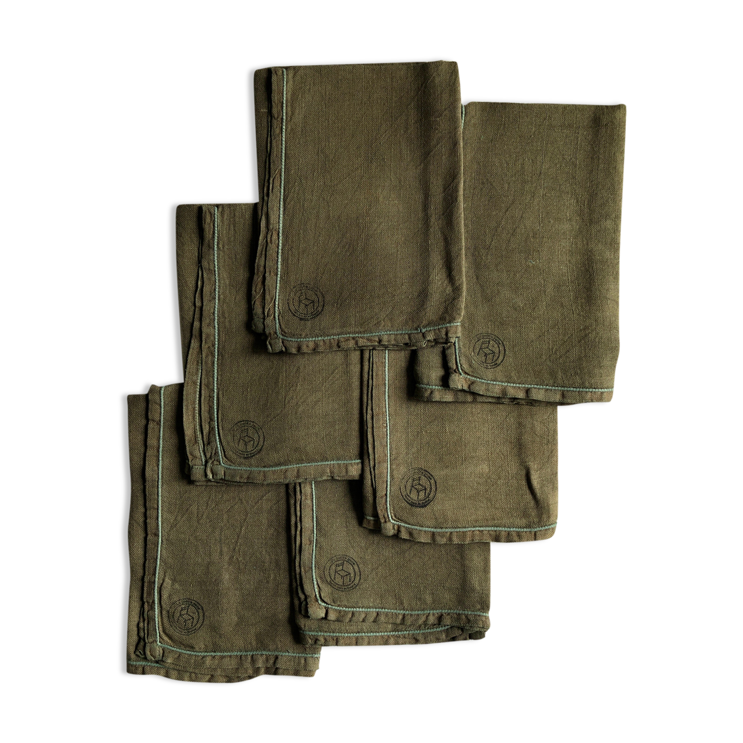 Set of six pure washed linen towels dyed persimmon