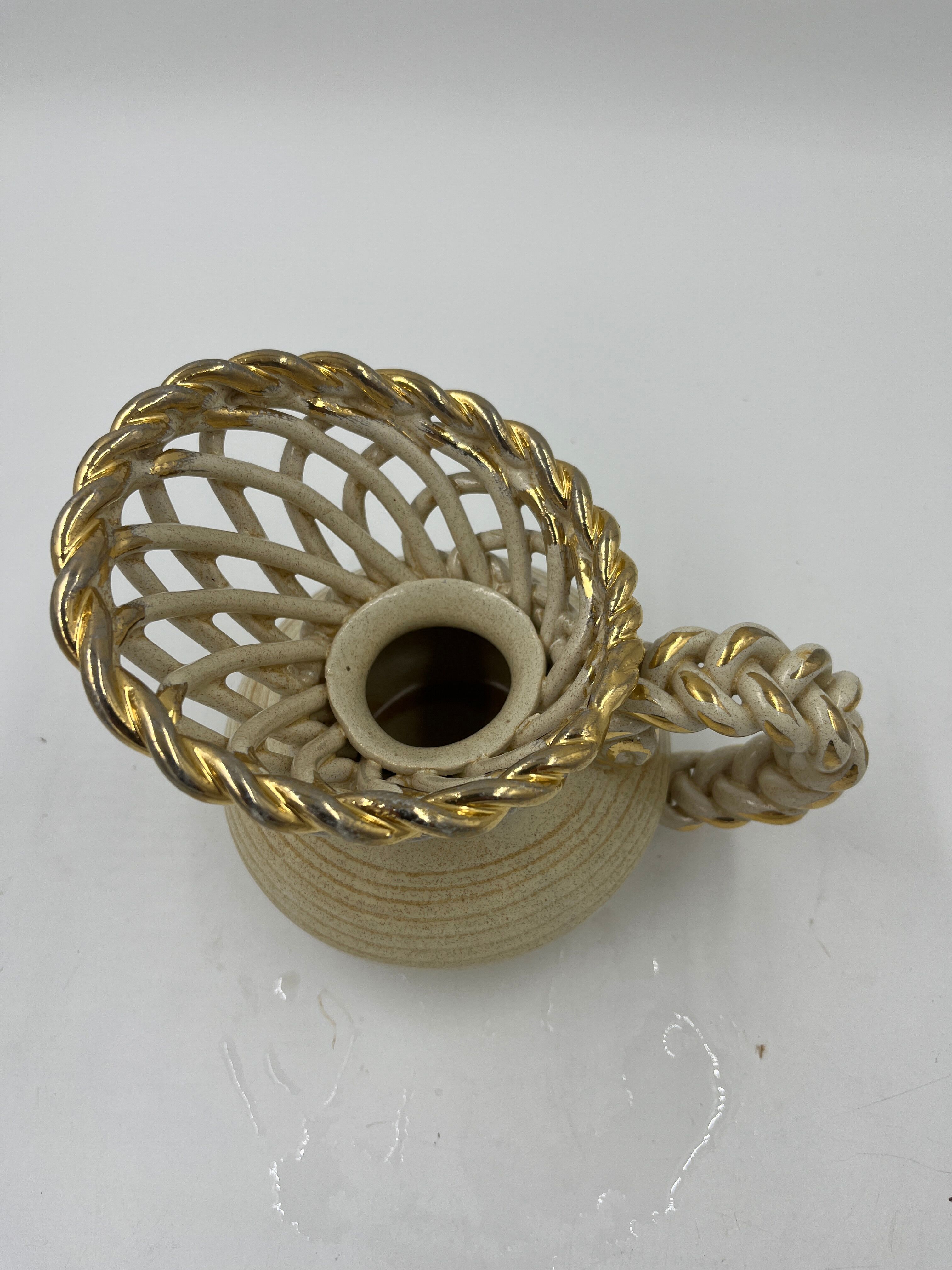 Beige vase in the shape of a jug, Art Deco, Thulin pottery.