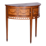 Table d’appoint Biedermeier restaurée, noyer, érable, marqueterie unique, France, années 1850