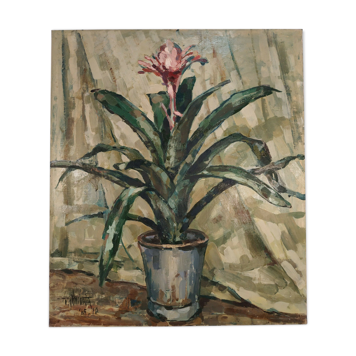 Pot flower - 1945 -oil - Japanese school by Shibata