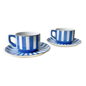 Pair of Art Deco Fox Trott Sarreguemines coffee cups, vintage earthenware