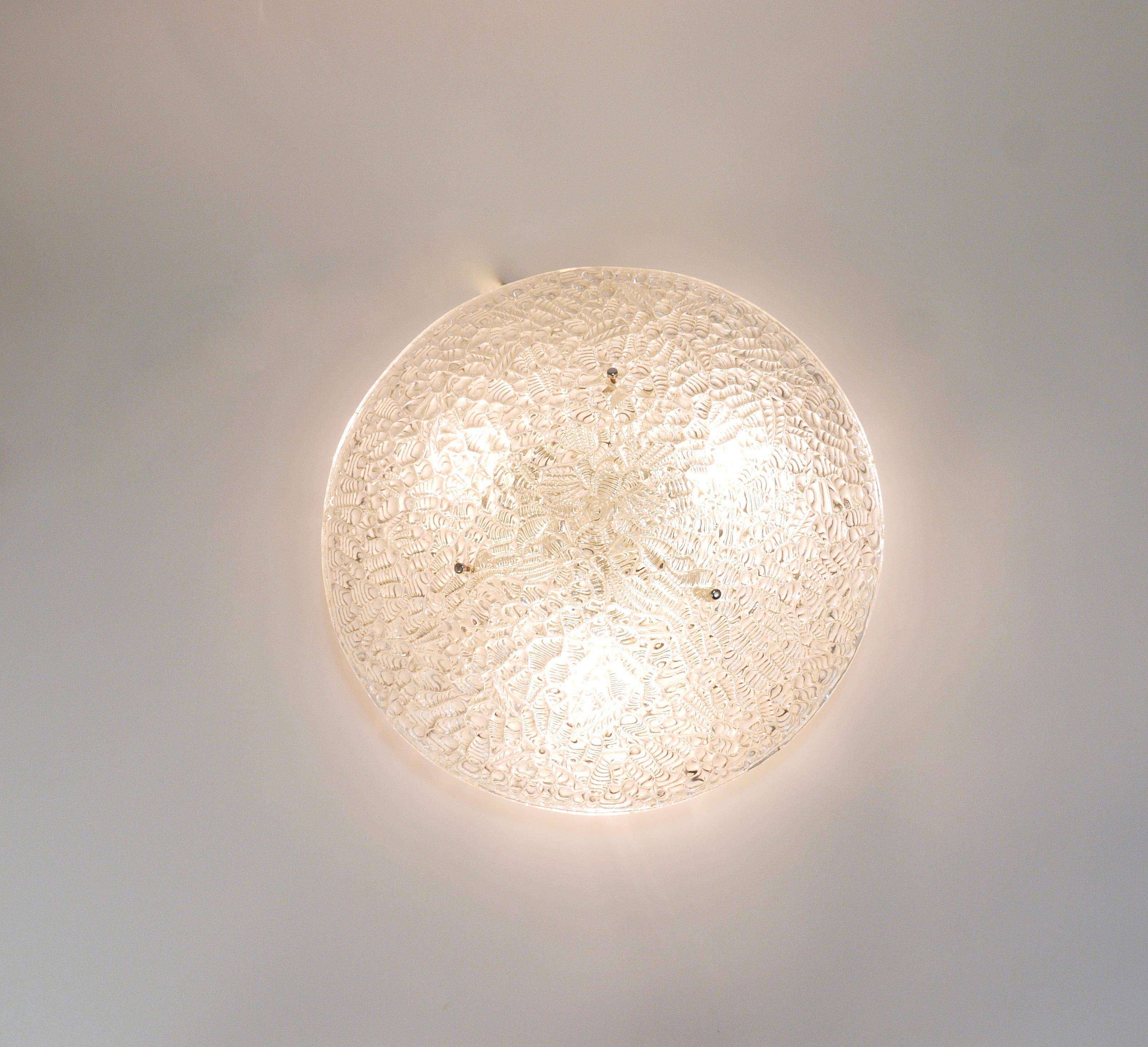Round textured glass ceiling light J. T. Kalmar mid-century, Austria, 1960s