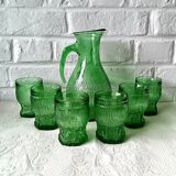 Vintage Bormioli green lemonade service from the 1970s, jug and glasses from Italy.