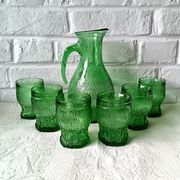Vintage Bormioli green lemonade service from the 1970s, jug and glasses from Italy.