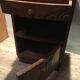 Solid oak bedside table with brown and white marble.