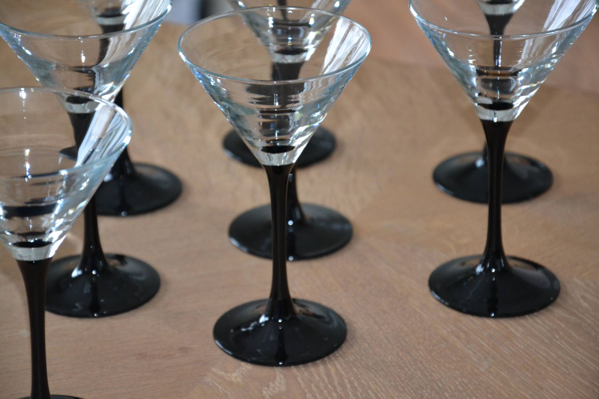 8 Vintage Black Stemmed Cocktail/Martini Glasses