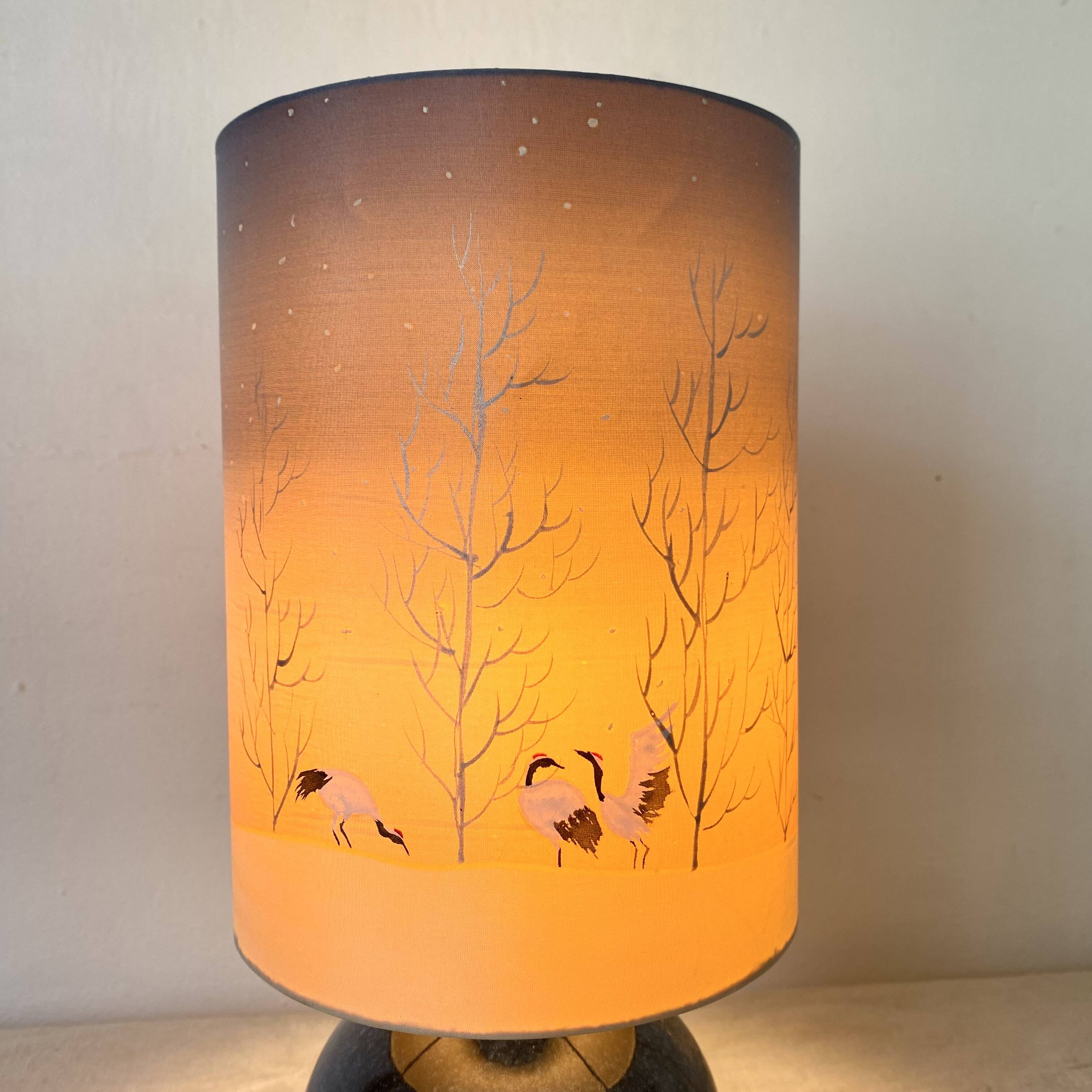 Vintage ceramic and painted silk lamp