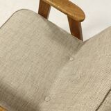 Vintage armchair rustic oak wood herringbone pattern fabric design by Chierowski
