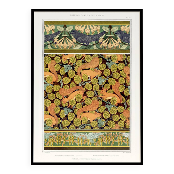 Affiche “Écureuils et Noisetier”, d’après une lithographie art nouveau