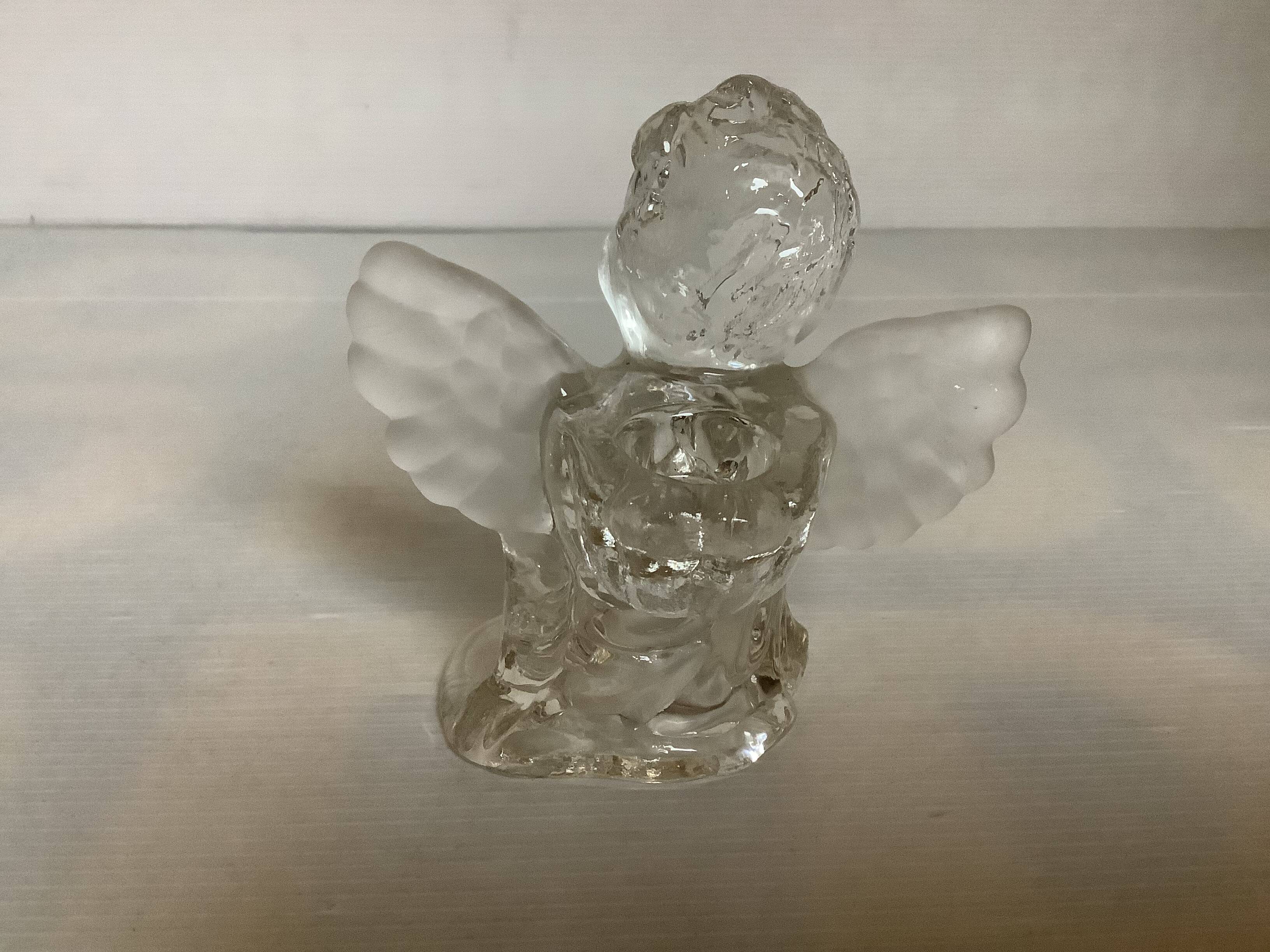 Trio of frosted molded glass angel candle holders