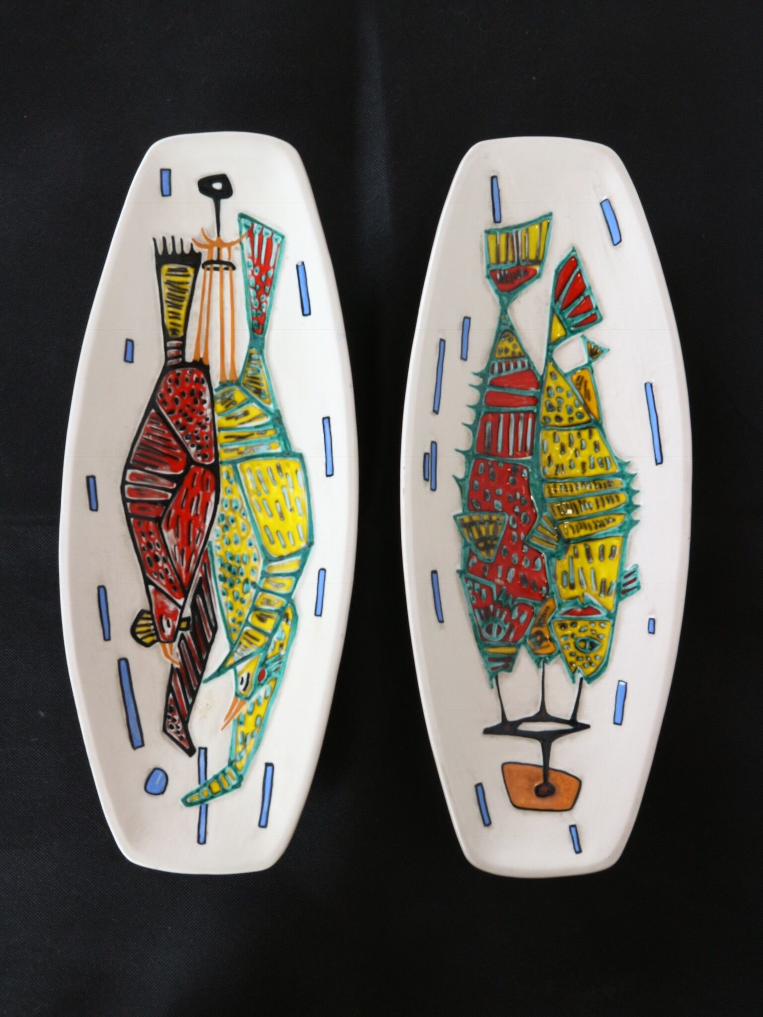 Two ceramic plates/ trays with game design, vintage, 50 60s