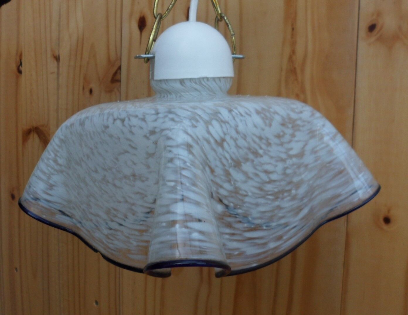 Clichy-style blue-edged draped glass suspension lamp