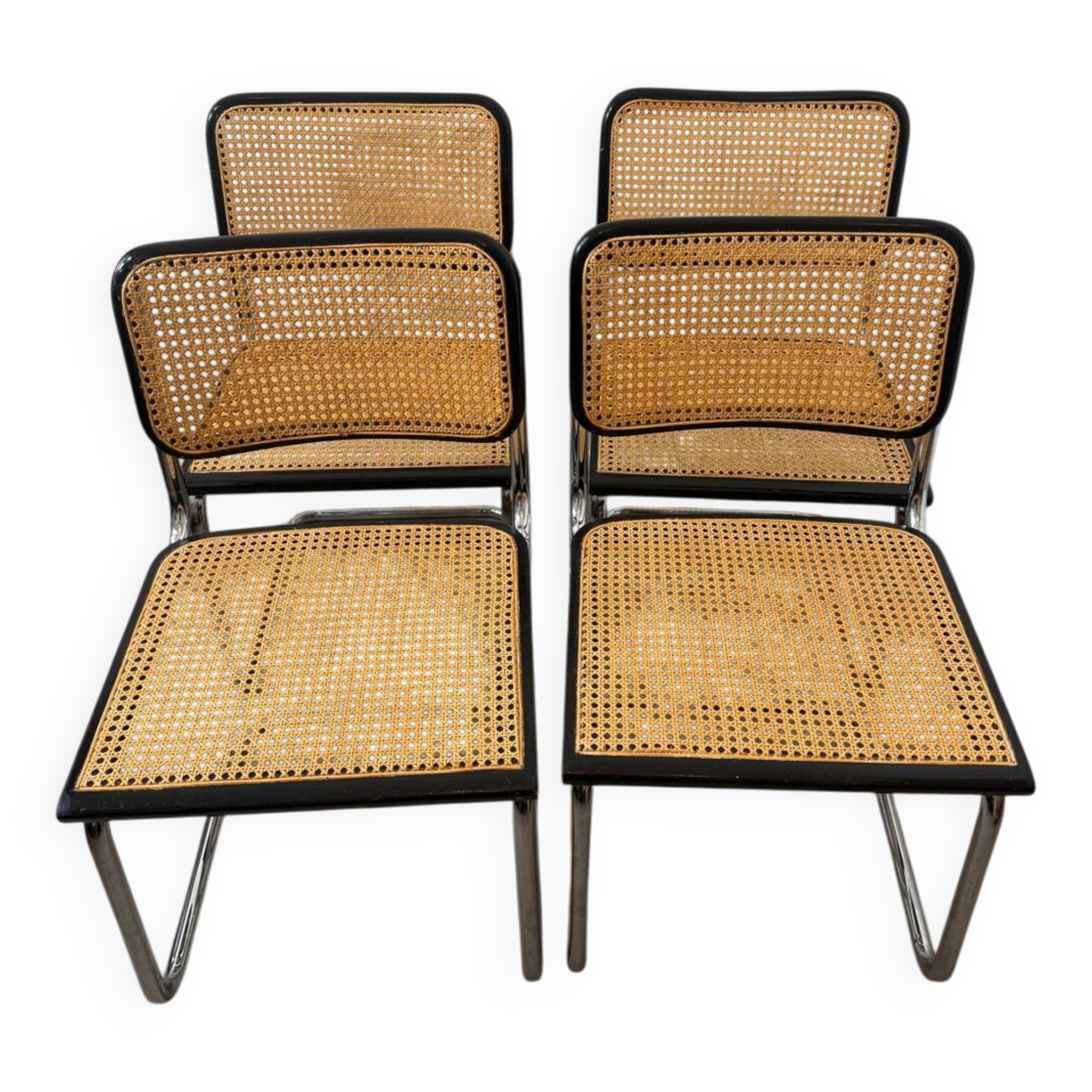Set of 4 Marcel Breuer Cesca chairs made in Italy.