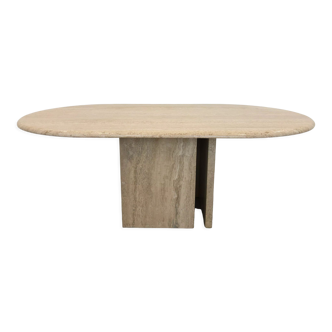 Table basse française en travertin et marbre années 1960