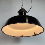 Industrial Black Enamel Factory Lamp with Cast Iron Top, 1950s