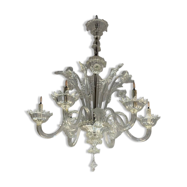 Lustre vénitien en verre de Murano, 6 bras de lumière, nouvelle électrification, vers 1930 — Beyit