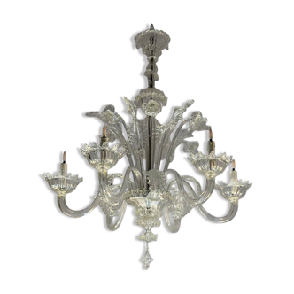 Venetian chandelier in Murano glass, 6 light arms, new electrification, circa 1930.