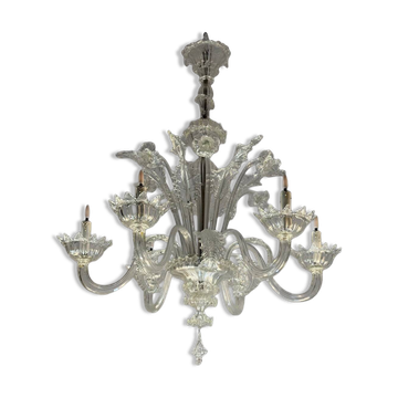 Venetian chandelier in Murano glass, 6 light arms, new electrification, circa 1930.