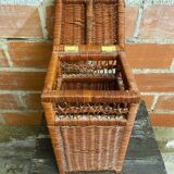 Antique basket, tall wicker woven bread basket, vintage laundry basket