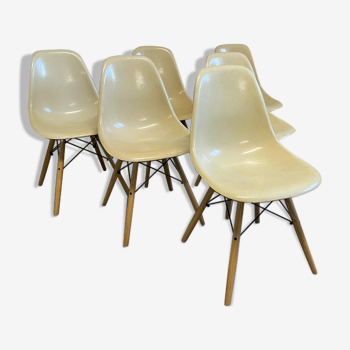 Set of 6 DSW dining side shell chairs by Charles & Ray Eames for Herman Miller 1965
