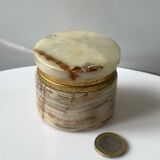 Old vintage round onyx brass box