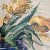 Aquarelle "Fleurs jaunes" signé J Mansat