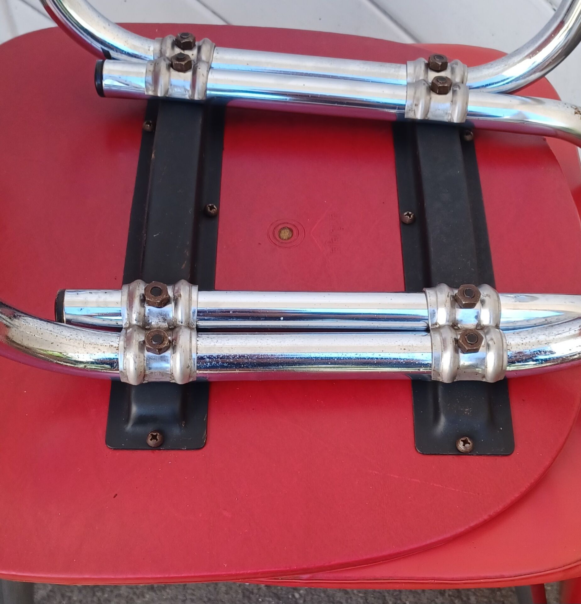 4 vintage Lafargue kitchen chairs in faux leather and chrome