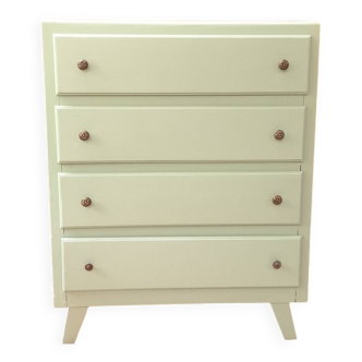 Commode vintage 4 tiroirs relookée verte