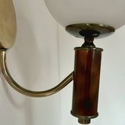 Vintage wooden, brass, and opaline wall light, France, 1970.