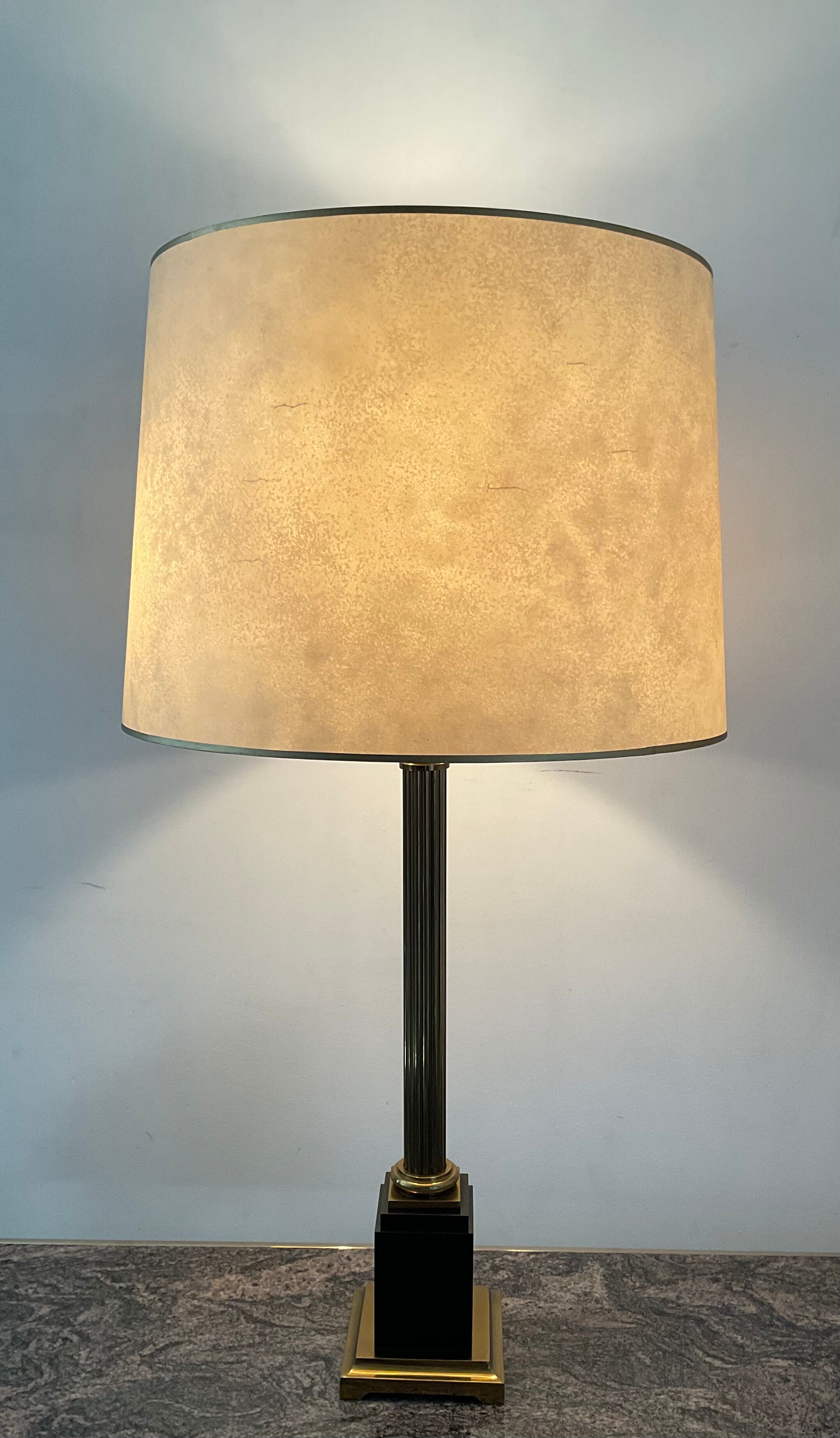 Empire style column lamp in bronze, opaline and marble