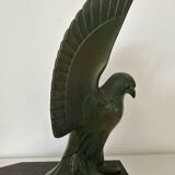 Pair of eagle bookends in green patina regula with rosewood base