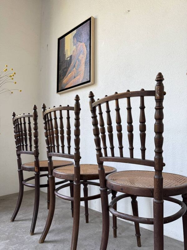 Série 4 chaises bistrot cannage Fischel n019