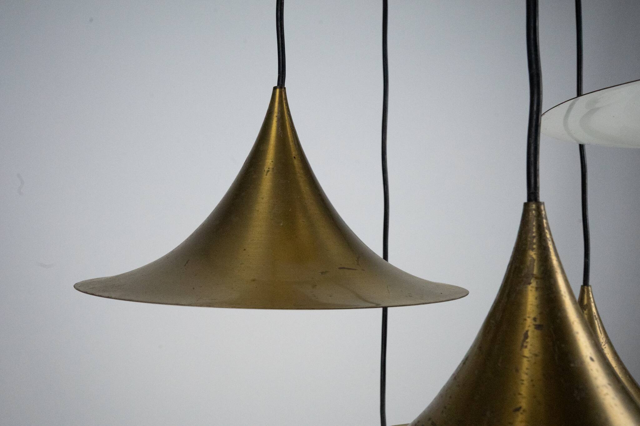 Fog & Morup, Midcentury Brass Pendant with Five Pendant Drops. Danmark 1960