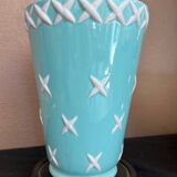 St Clément turquoise and white ceramic Art Deco vase