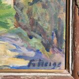 Vintage Impressionist canvas - lively village scene, signed