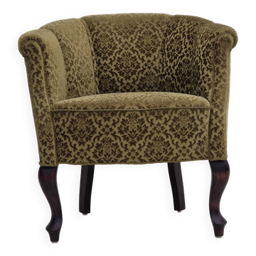 Chaise longue danoise des années 1950, retapissée, tissu d'ameublement vert.