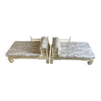 Paire de petites banquettes sur mesure – Tissu Casamance coloris Ivoire