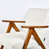 Vintage Ivory White Boucle Model B-310 Armchair, 1970s