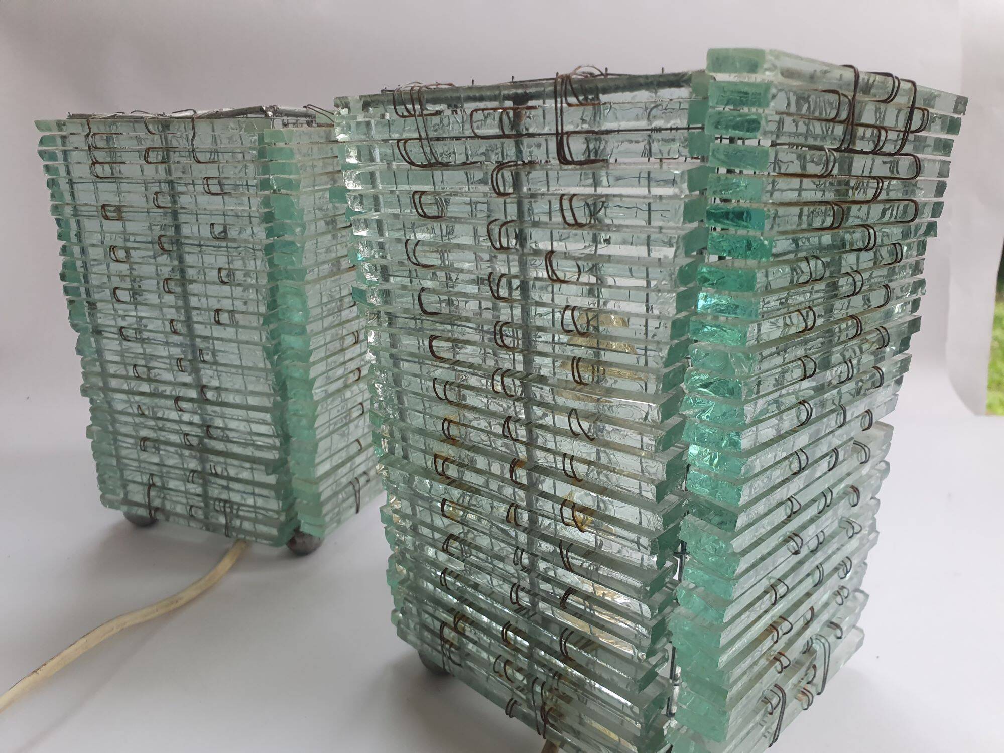 Pair of 80s glass slat lamps