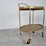 Chariot de service en laiton et en bois du milieu du siècle, années 1950