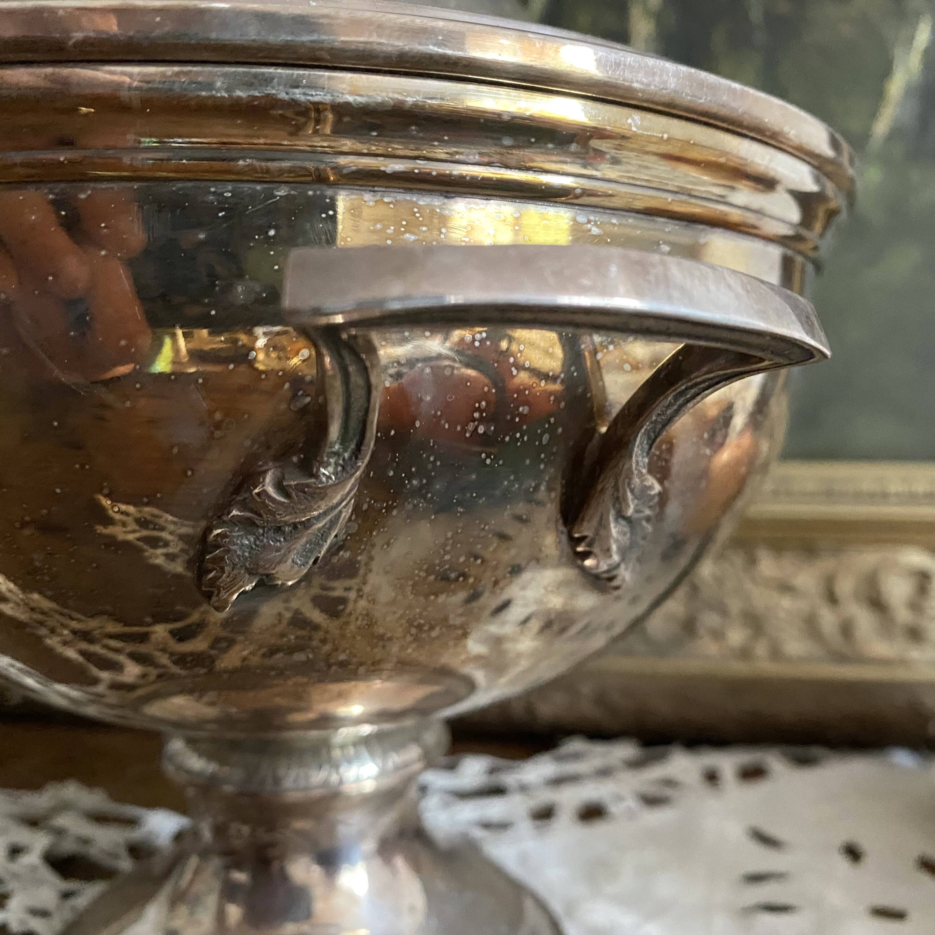 Silver tureen, pine cone handle