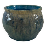 Blue enameled plant pot