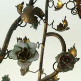 Brass chandelier and porcelain flowers