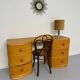 Old beech desk in art deco style with drawer, vintage 60s